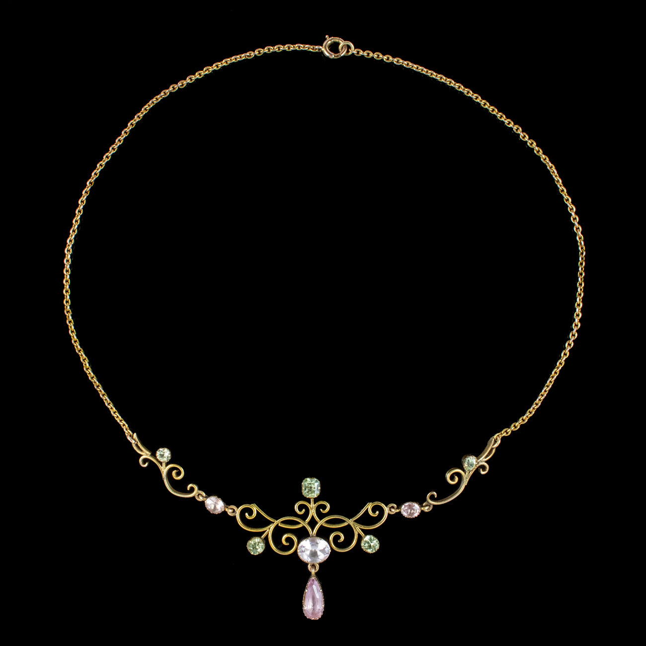 Antique Edwardian Suffragette Topaz Lavaliere Necklace 9ct Gold 