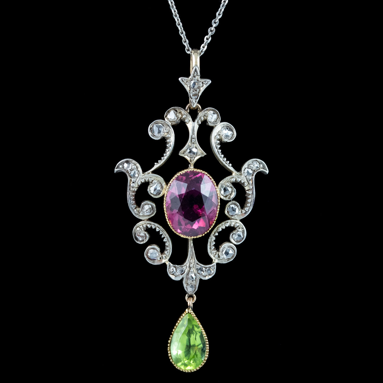 Antique Edwardian Suffragette Tourmaline Peridot Diamond Pendant Necklace Secondary image