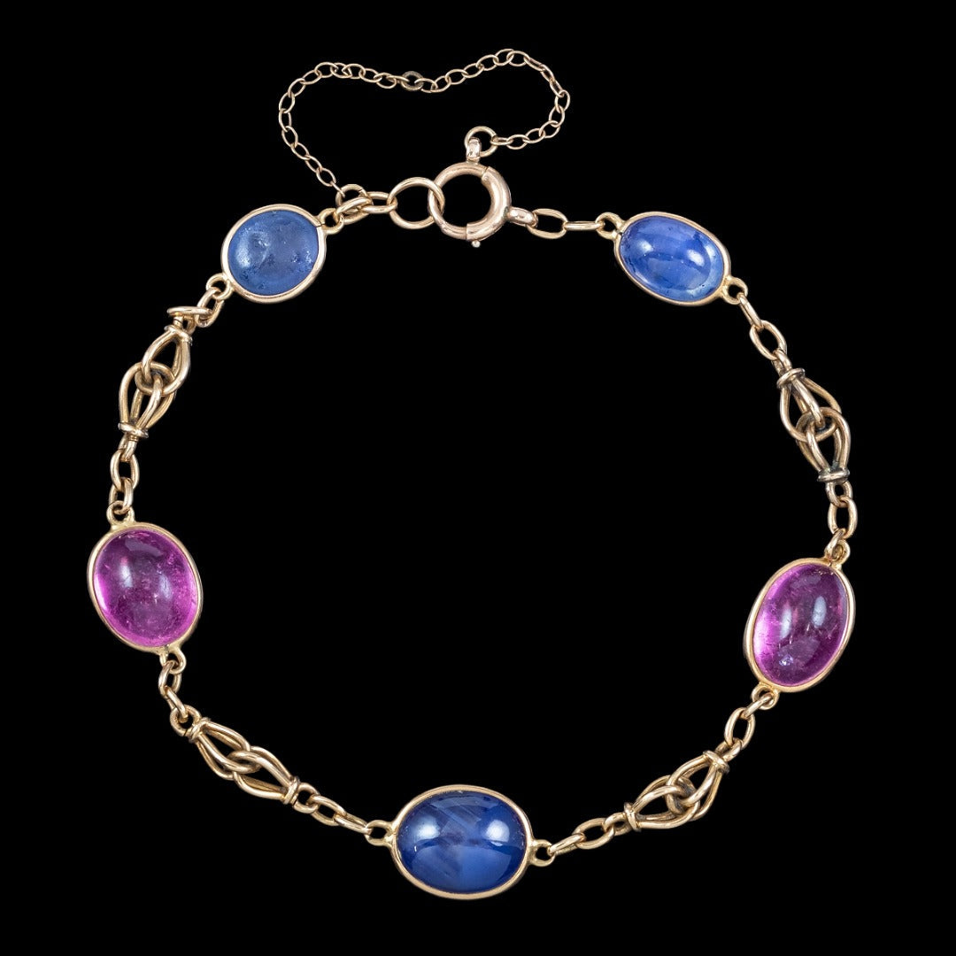 Antique Edwardian Tourmaline Sapphire Bracelet 15ct Gold With Box