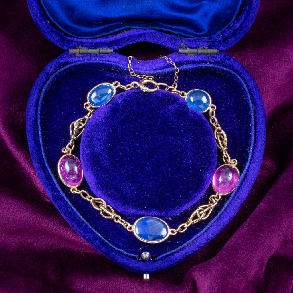 Antique Edwardian Tourmaline Sapphire Bracelet 15ct Gold With Box