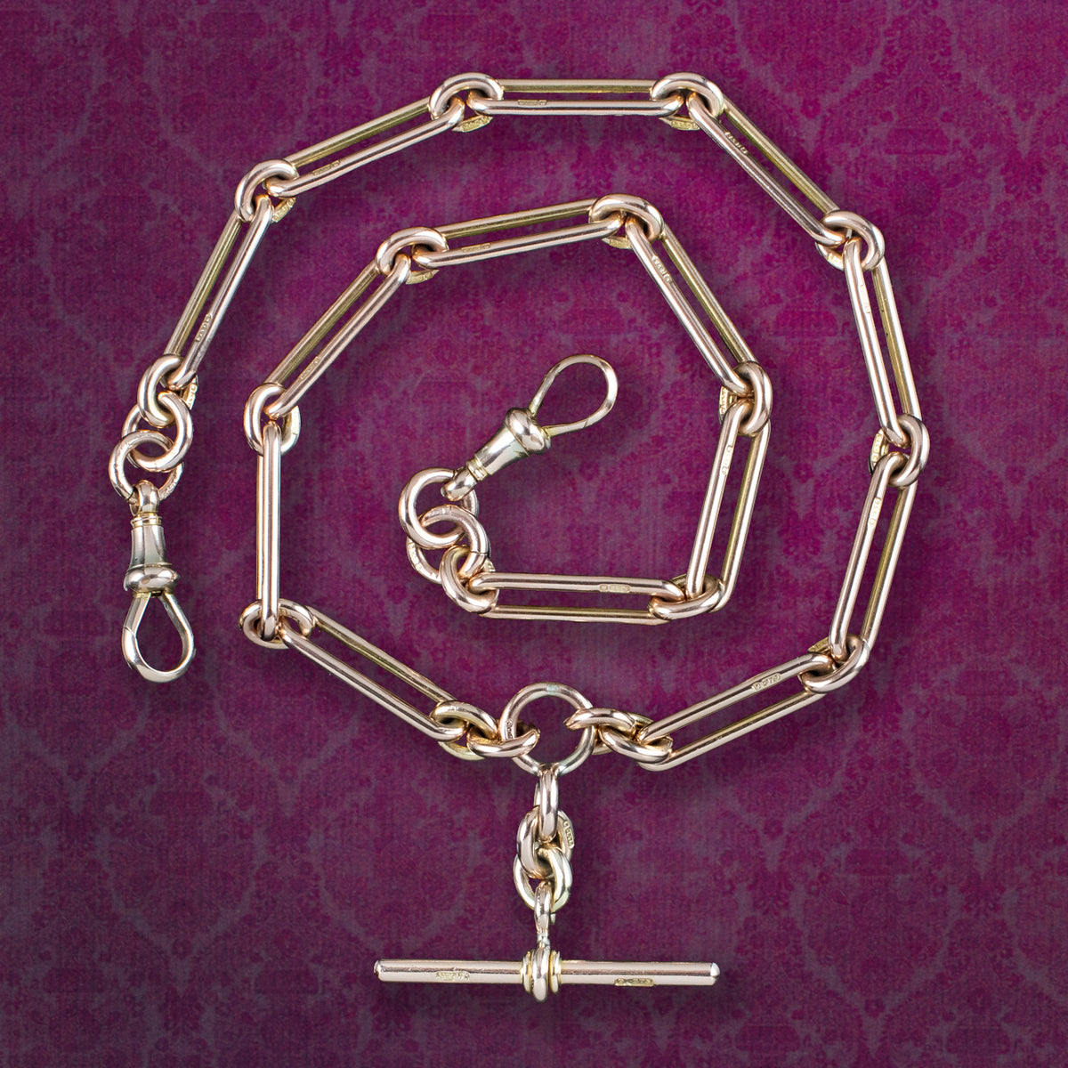 Antique Edwardian Trombone Albert Chain 9ct Gold Dated 1902 Main image