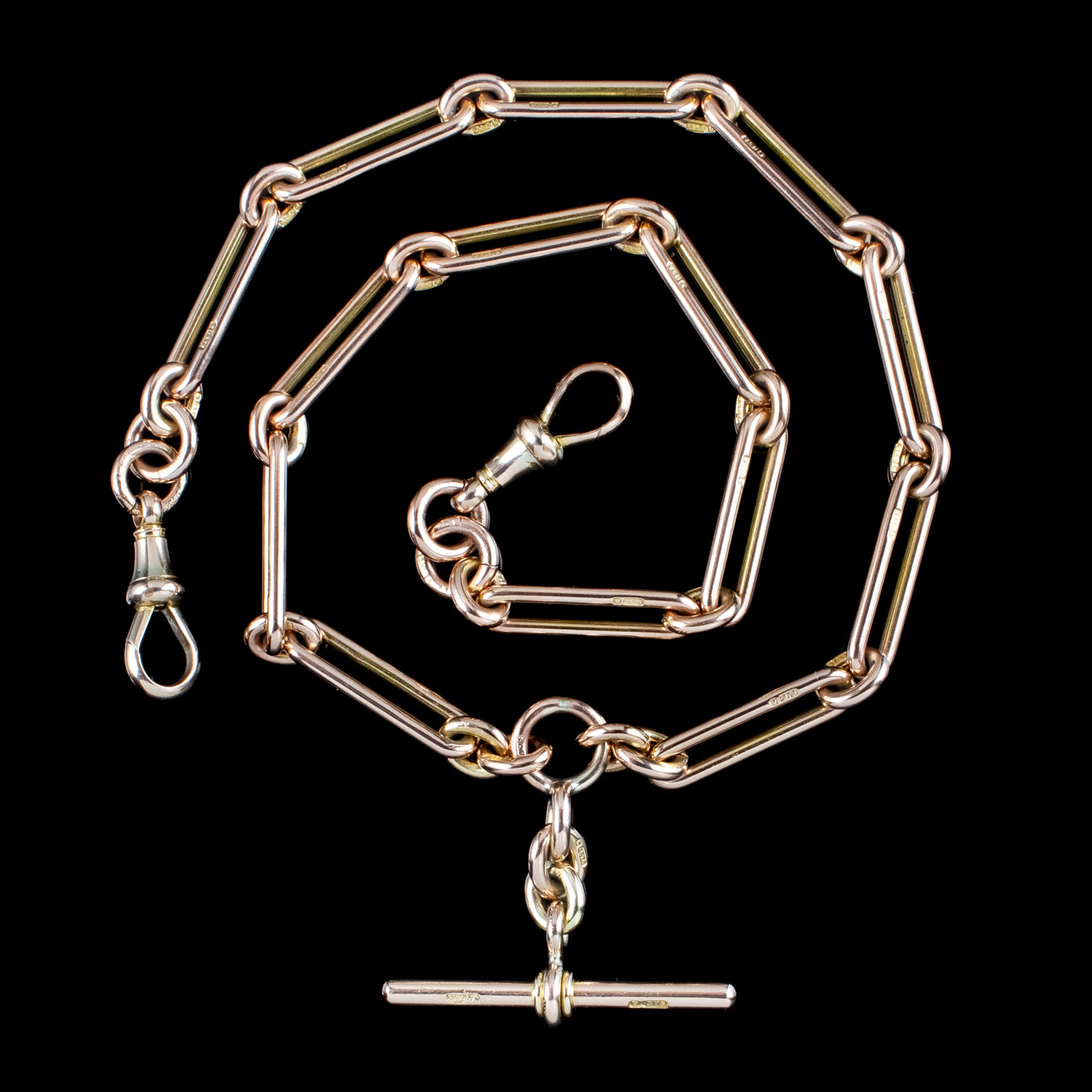 Antique Edwardian Trombone Albert Chain 9ct Gold Dated 1902 Secondary image