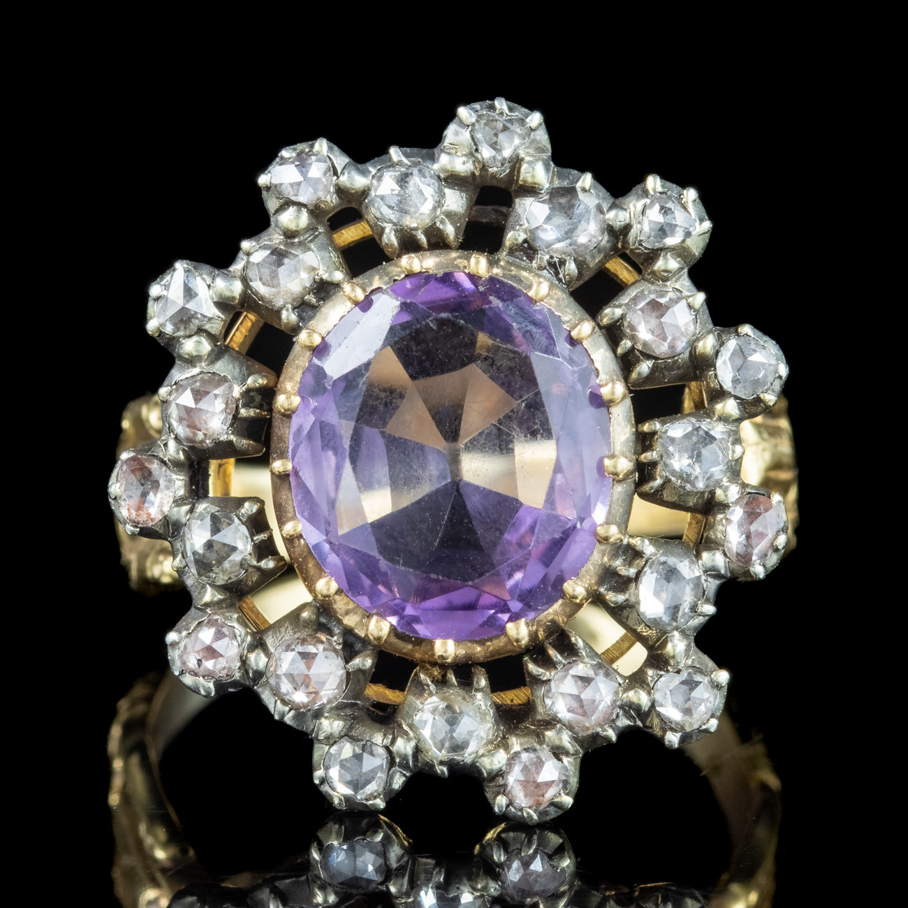 Antique Georgian Amethyst Diamond Cluster Ring 4.5ct Amethyst Secondary image