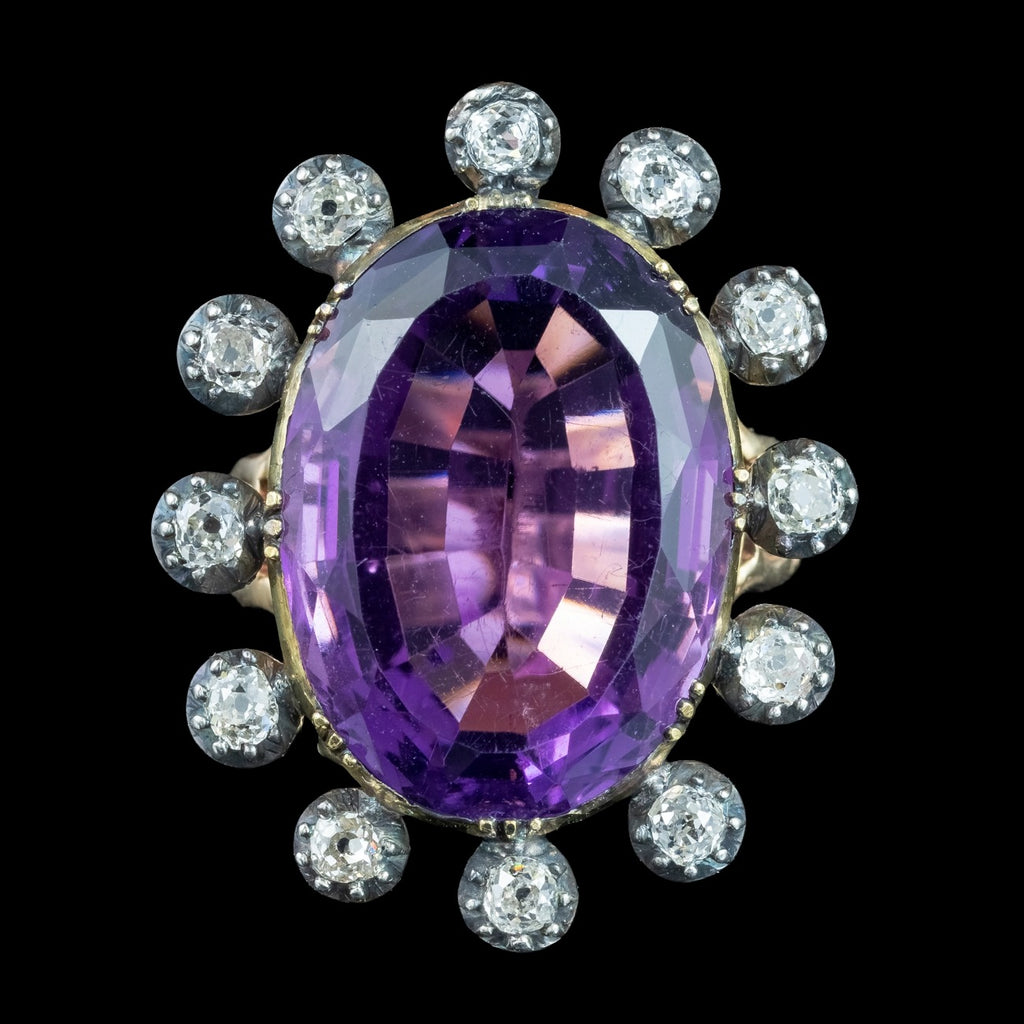 Antique Georgian Amethyst Diamond Cluster Ring 18ct Amethyst 
