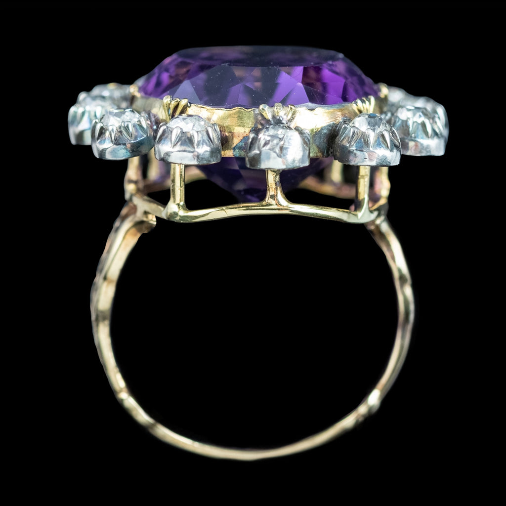Antique Georgian Amethyst Diamond Cluster Ring 18ct Amethyst 