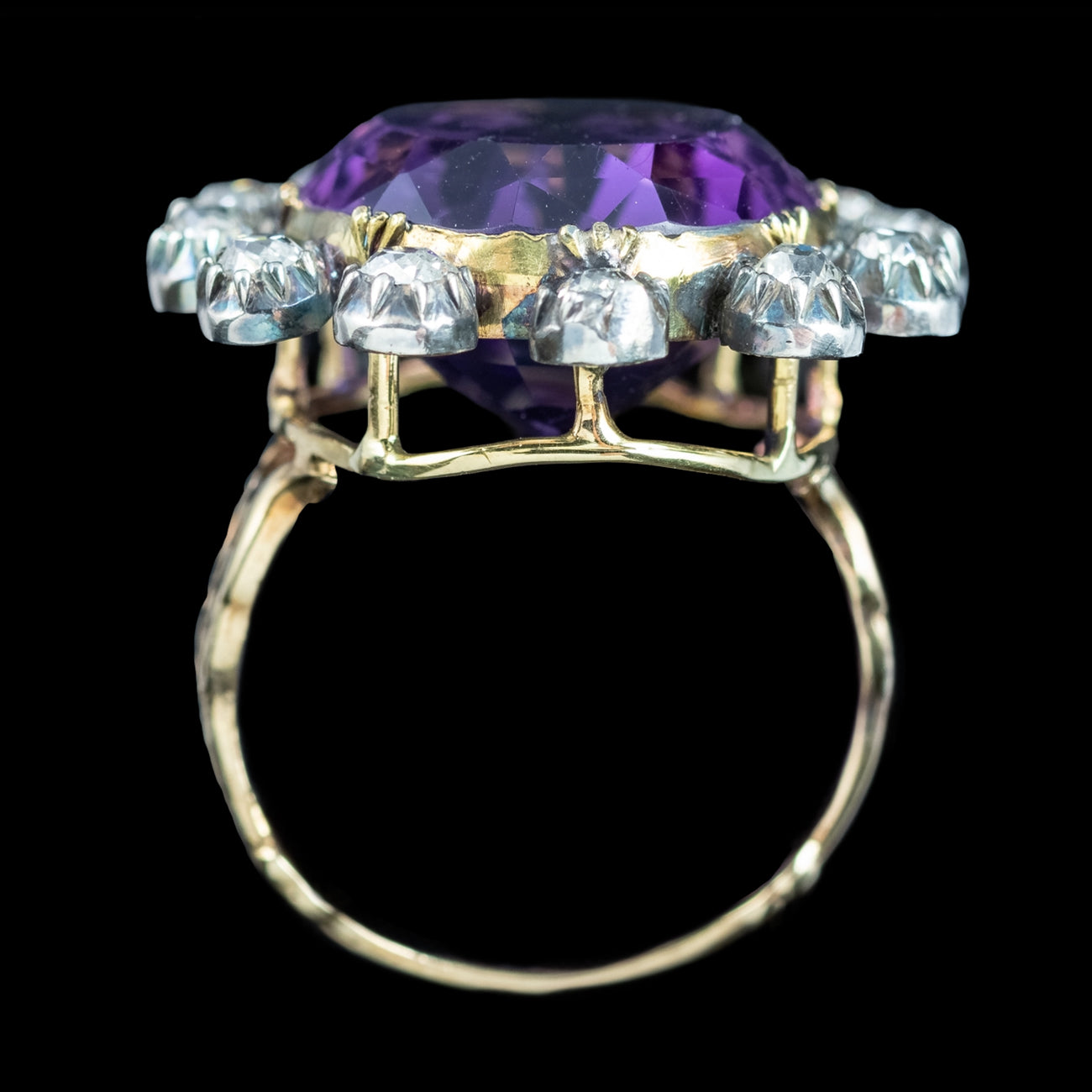 Antique Georgian Amethyst Diamond Cluster Ring 18ct Amethyst 