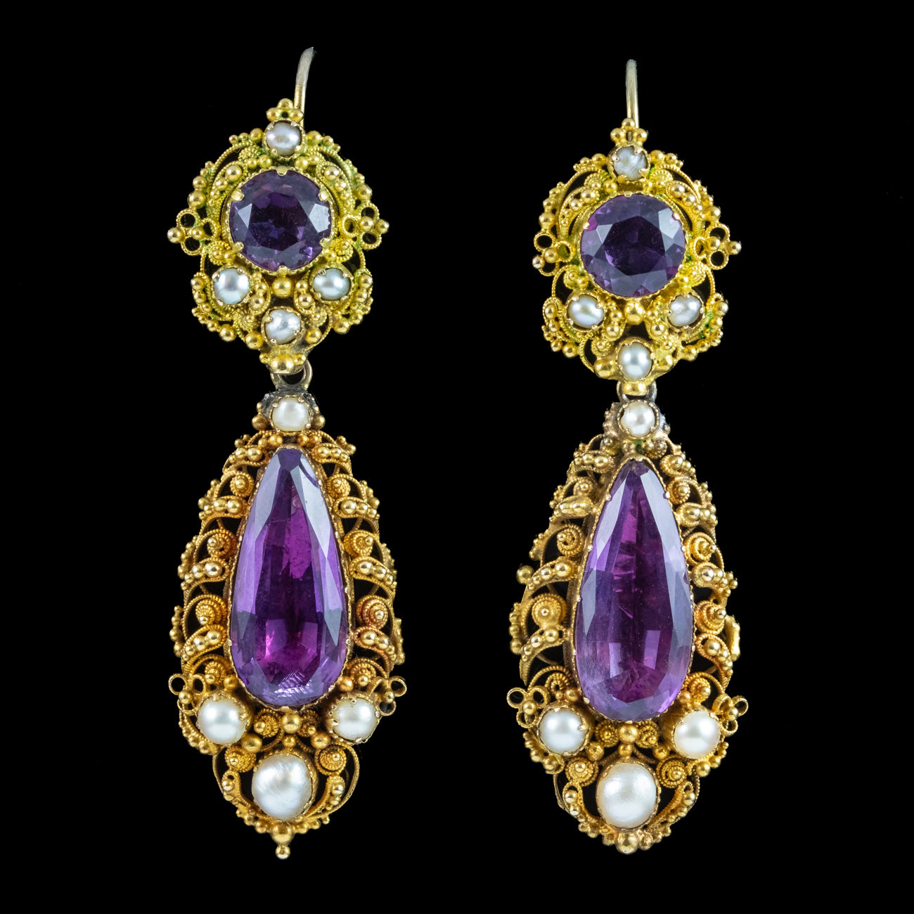 Antique Georgian Amethyst Pearl Drop Earrings 18ct Gold Secondary image