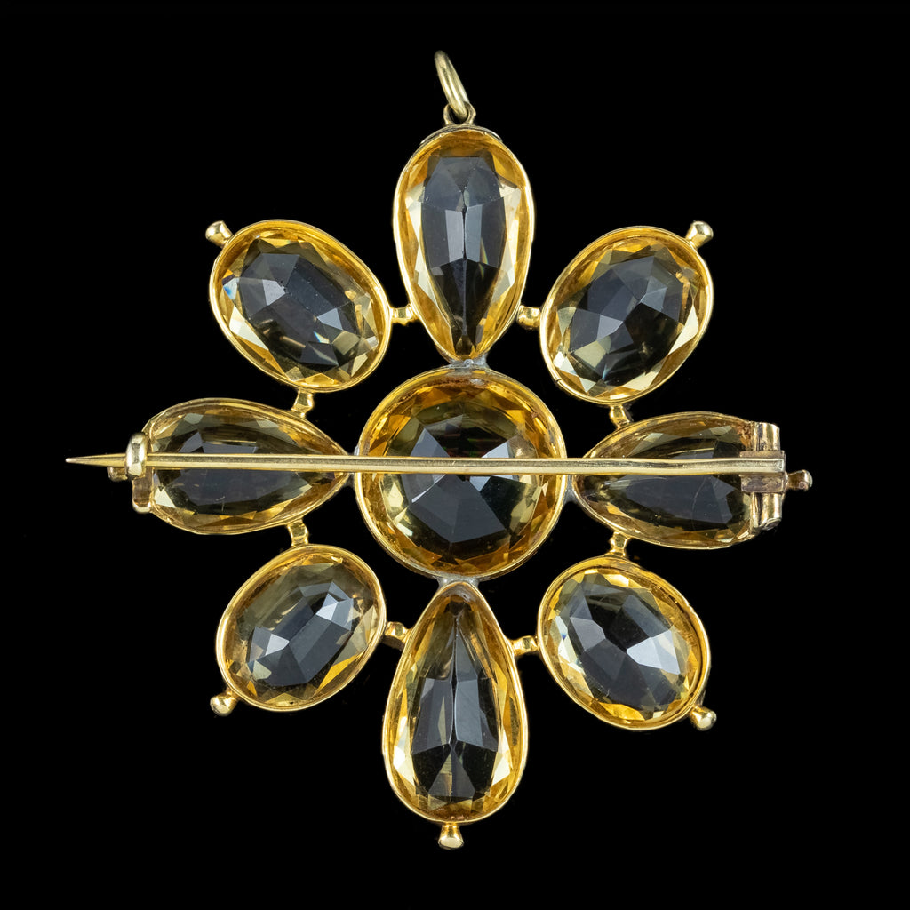 Antique Georgian Citrine Flower Pendant Brooch 18ct Gold 