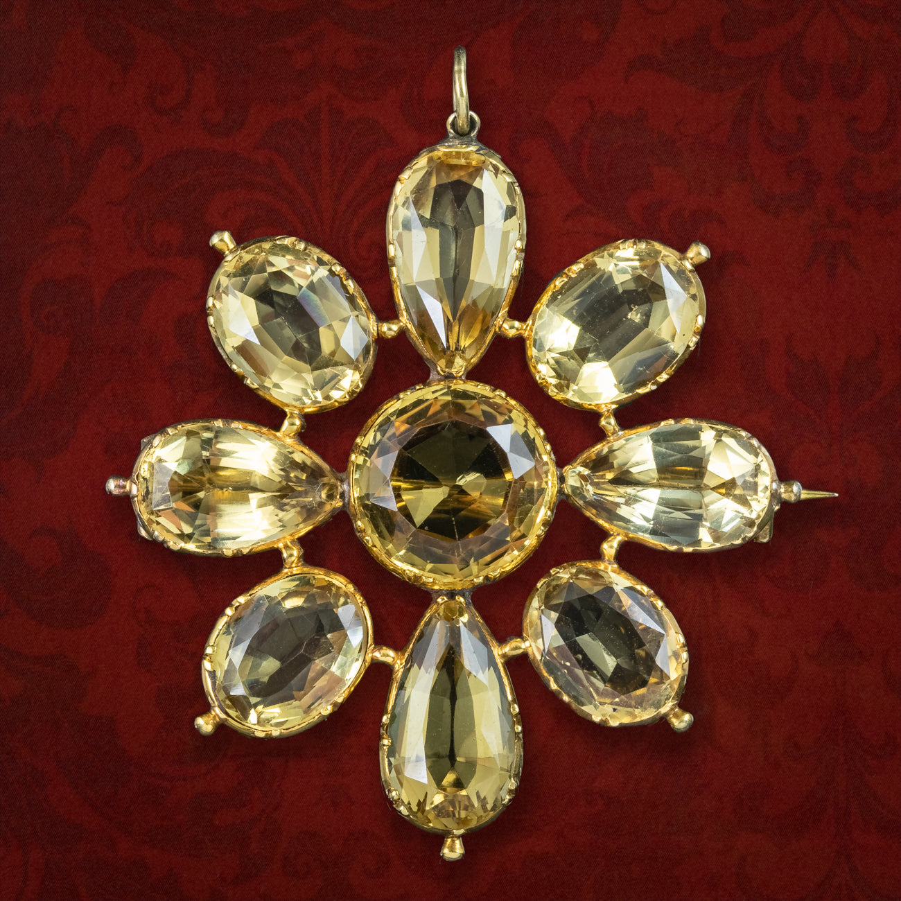Antique Georgian Citrine Flower Pendant Brooch 18ct Gold  Main image