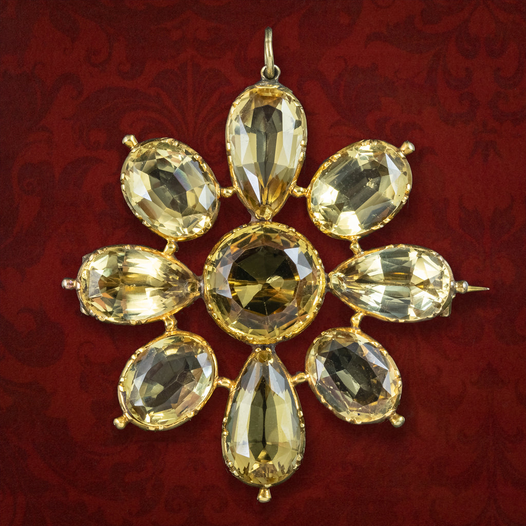 Antique Georgian Citrine Flower Pendant Brooch 18ct Gold 