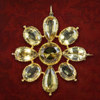Antique Georgian Citrine Flower Pendant Brooch 18ct Gold 