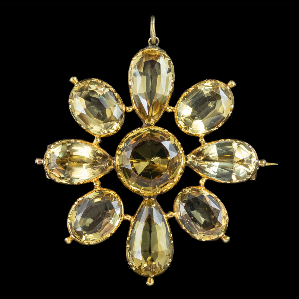 Antique Georgian Citrine Flower Pendant Brooch 18ct Gold 