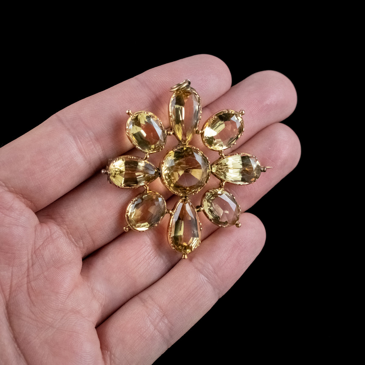 Antique Georgian Citrine Flower Pendant Brooch 18ct Gold 