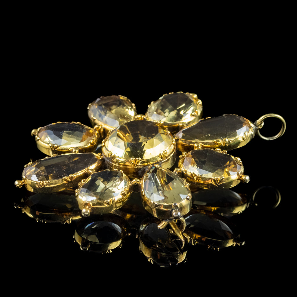 Antique Georgian Citrine Flower Pendant Brooch 18ct Gold 