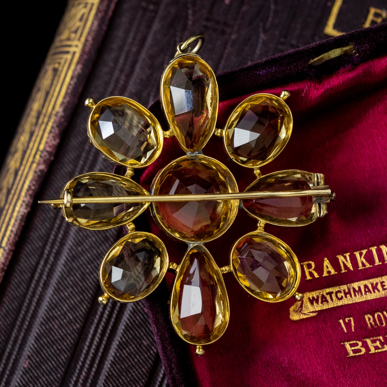 Antique Georgian Citrine Flower Pendant Brooch 18ct Gold 