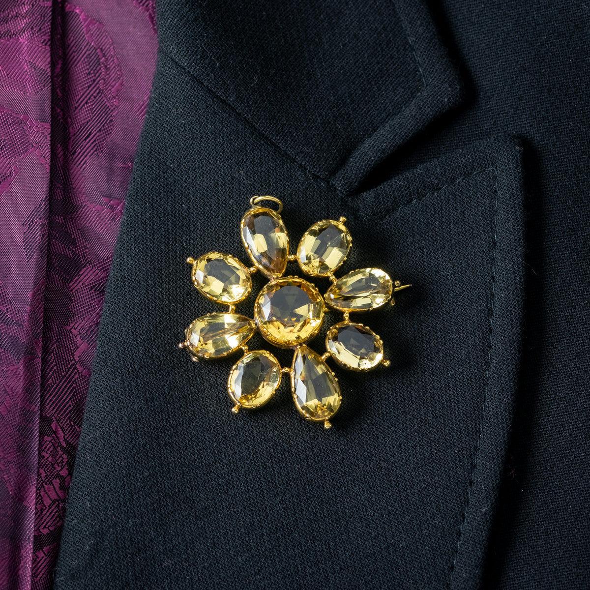 Antique Georgian Citrine Flower Pendant Brooch 18ct Gold 