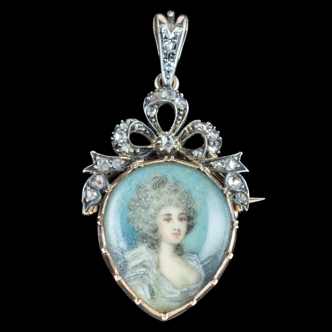 Antique Georgian Diamond Miniature Portrait Pendant With Heart Box Secondary image