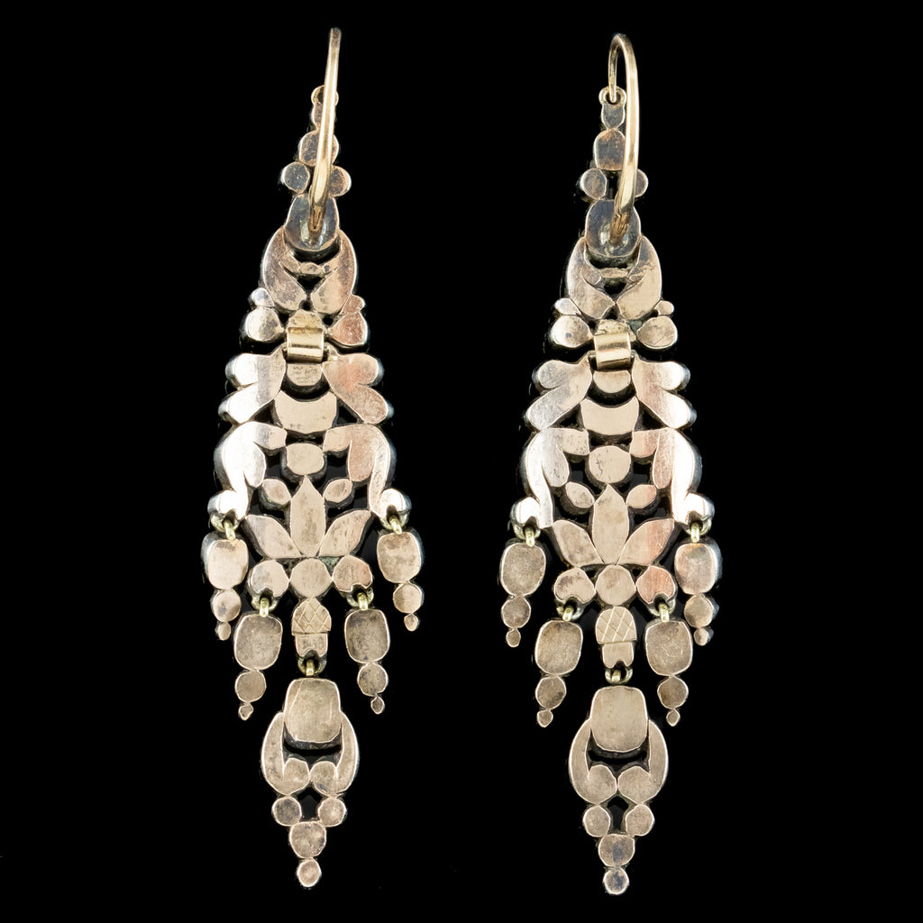 Antique Georgian Emerald Diamond Chandelier Earrings 5ct Of Emerald