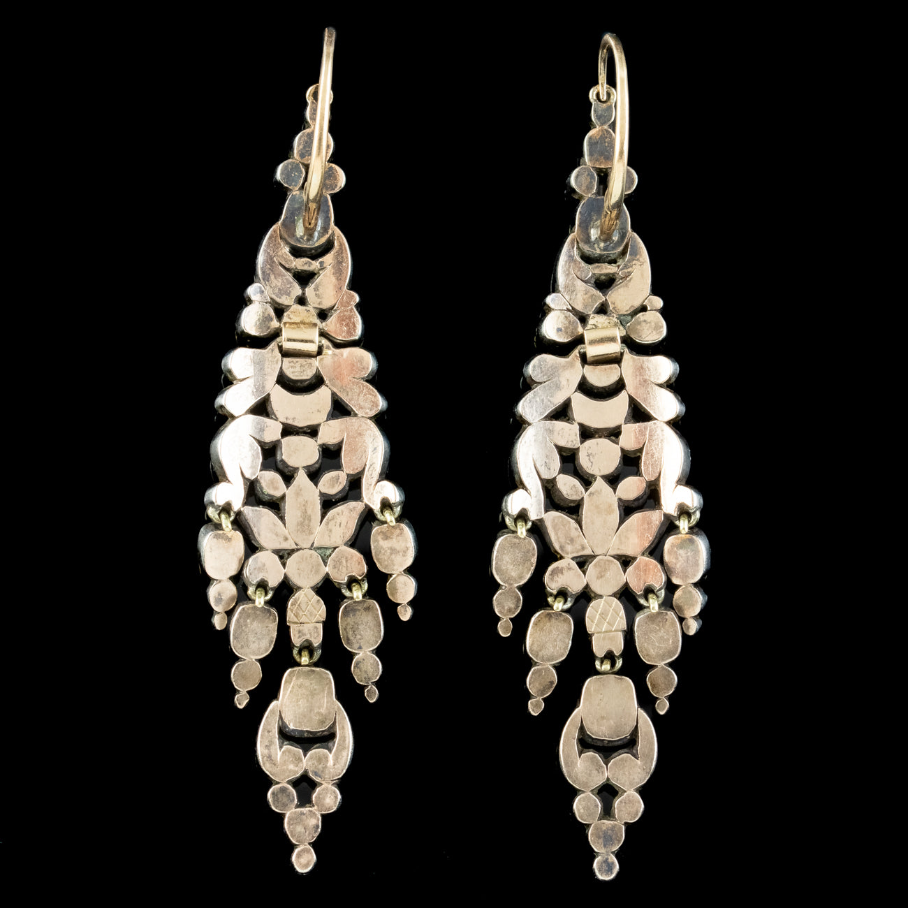 Antique Georgian Emerald Diamond Chandelier Earrings 5ct Of Emerald