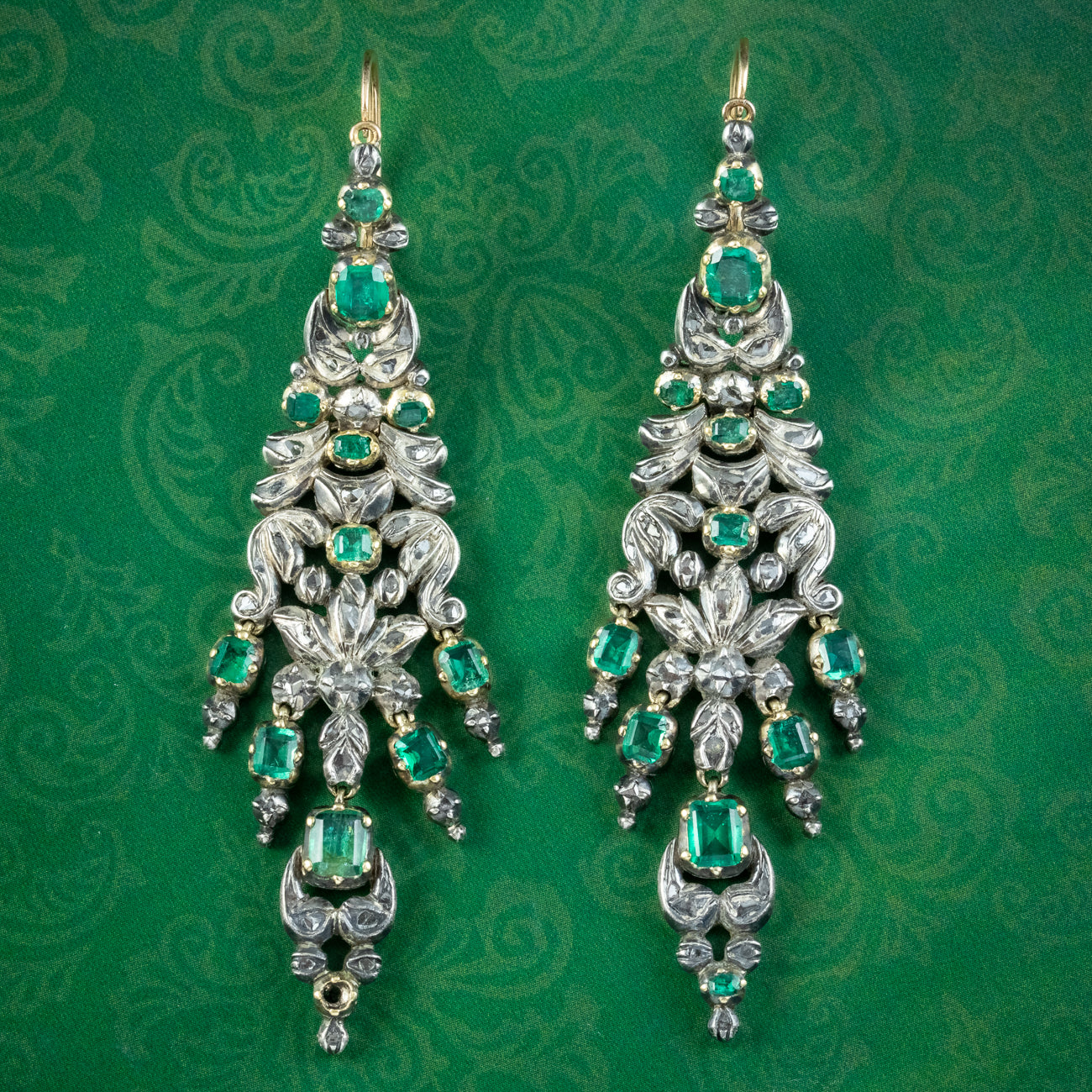Antique Georgian Emerald Diamond Chandelier Earrings 5ct Of Emerald Main image