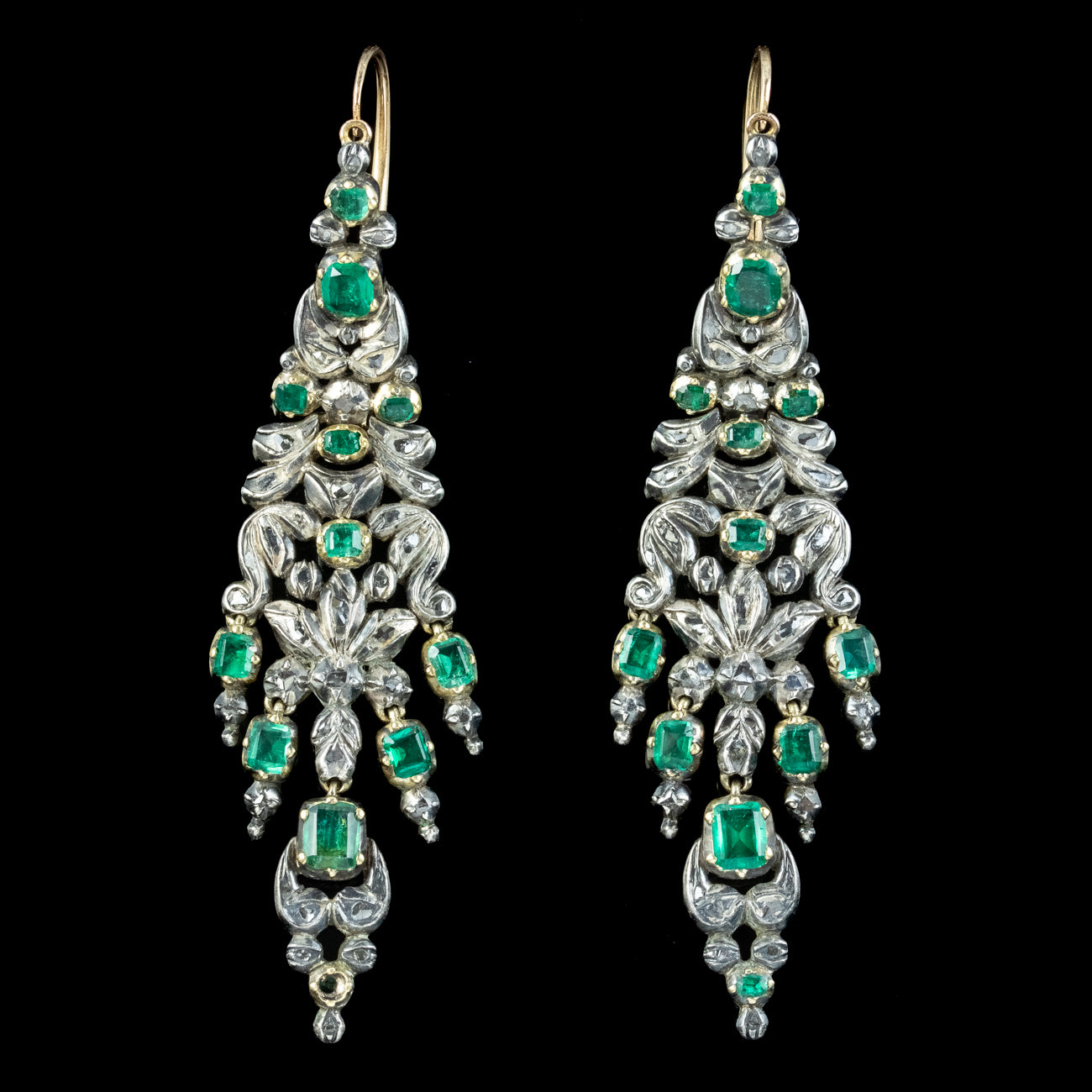 Antique Georgian Emerald Diamond Chandelier Earrings 5ct Of Emerald Secondary image