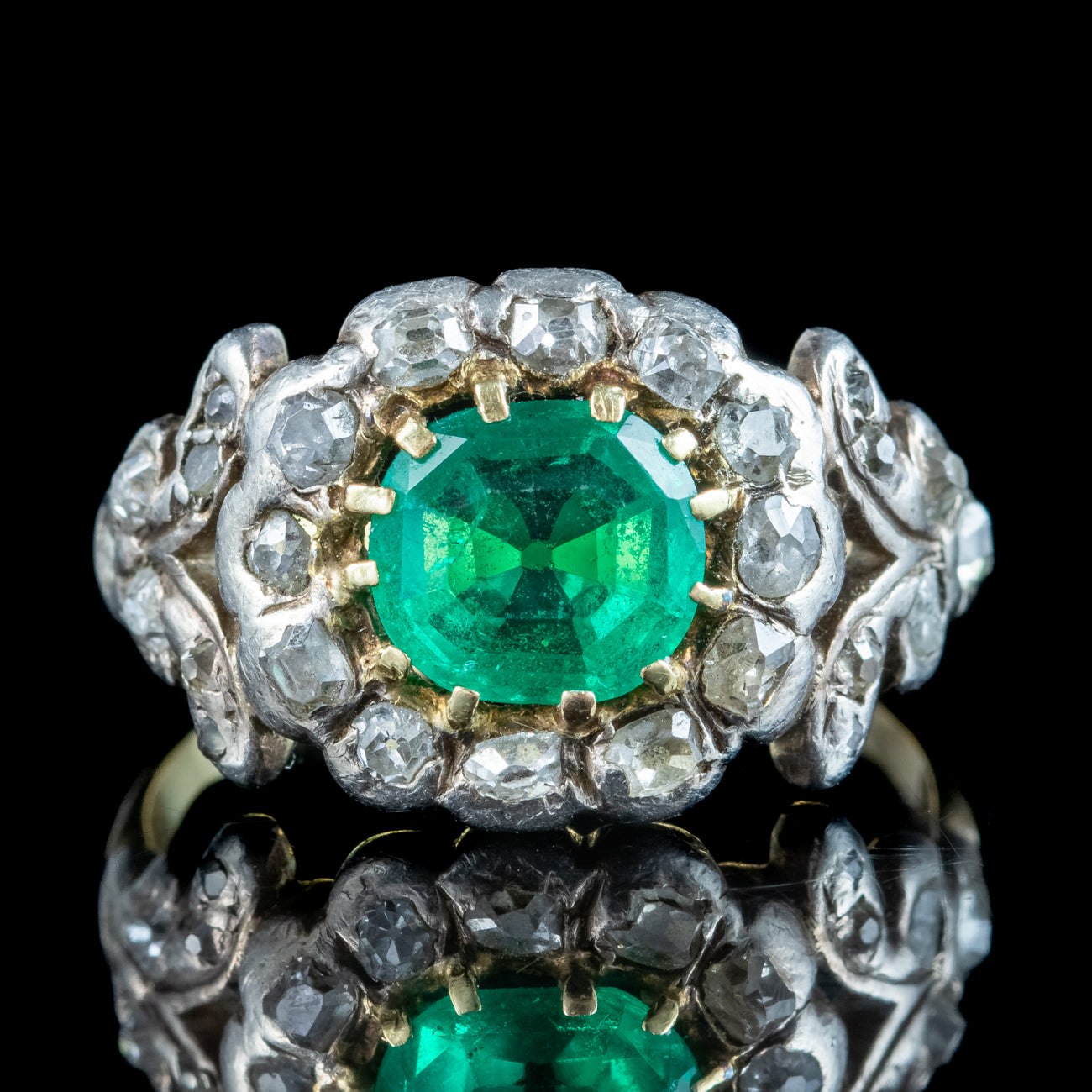 Antique Georgian Emerald Diamond Cluster Ring 1ct Emerald Secondary image