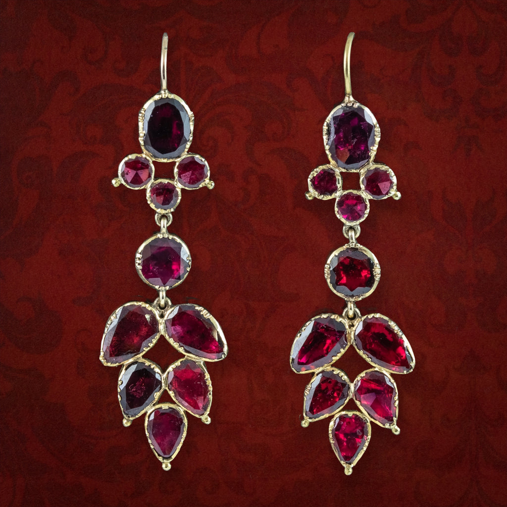 Antique Georgian Garnet Drop Earrings 18ct Gold