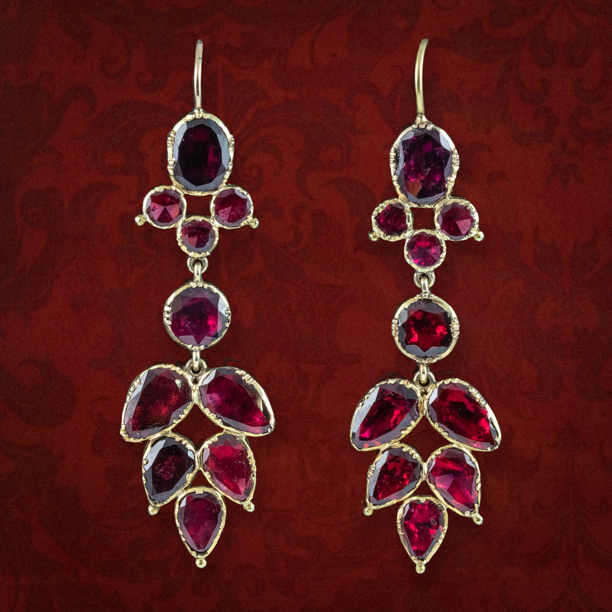 Antique Georgian Garnet Drop Earrings 18ct Gold