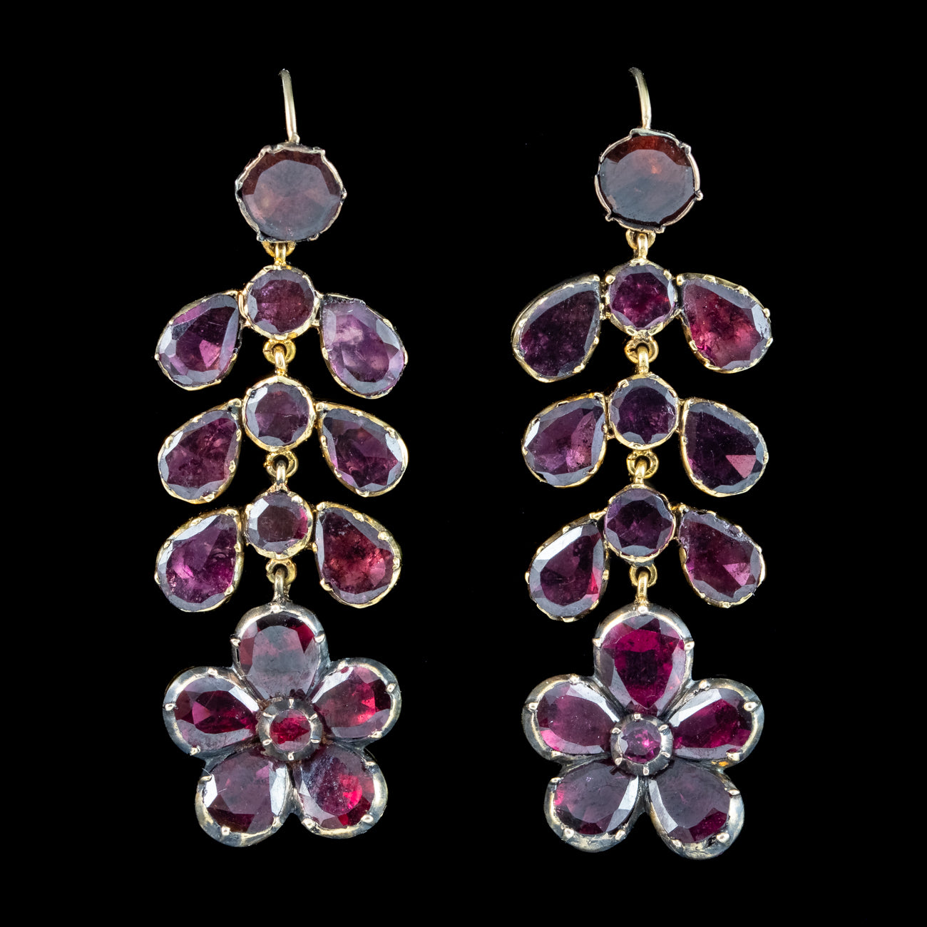 Antique Georgian Garnet Flower Drop Earrings 18ct Gold Secondary image