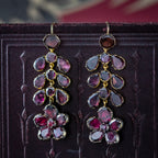 Antique Georgian Garnet Flower Drop Earrings 18ct Gold
