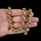 Antique Georgian Long Pinchbeck Rope Chain Turquoise Clasp