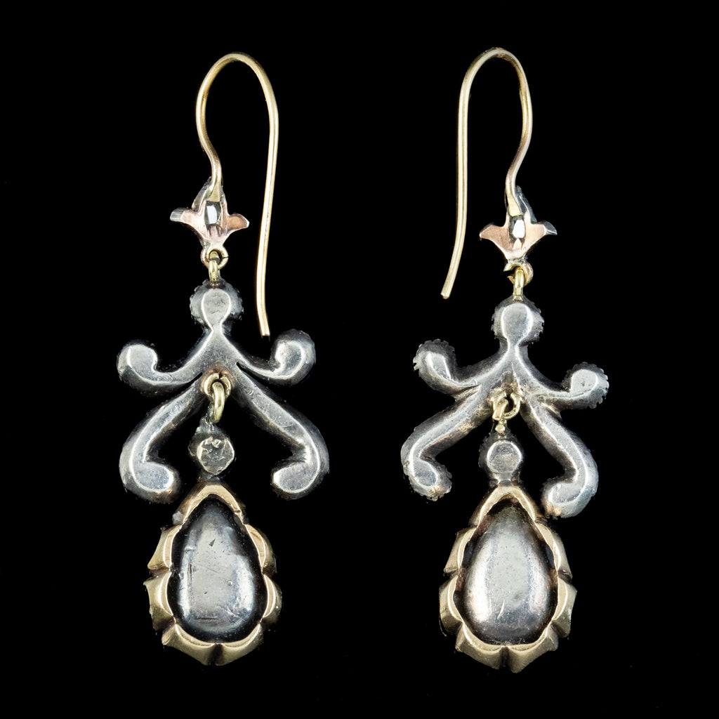 Antique Georgian Rose Cut Diamond Drop Earrings 3.5ct Total