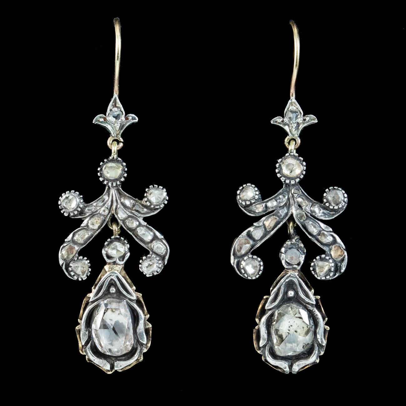 Antique Georgian Rose Cut Diamond Drop Earrings 3.5ct Total