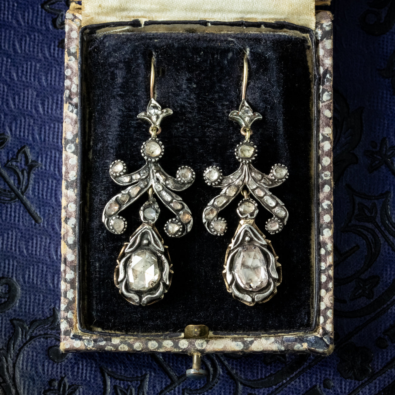 Antique Georgian Rose Cut Diamond Drop Earrings 3.5ct Total