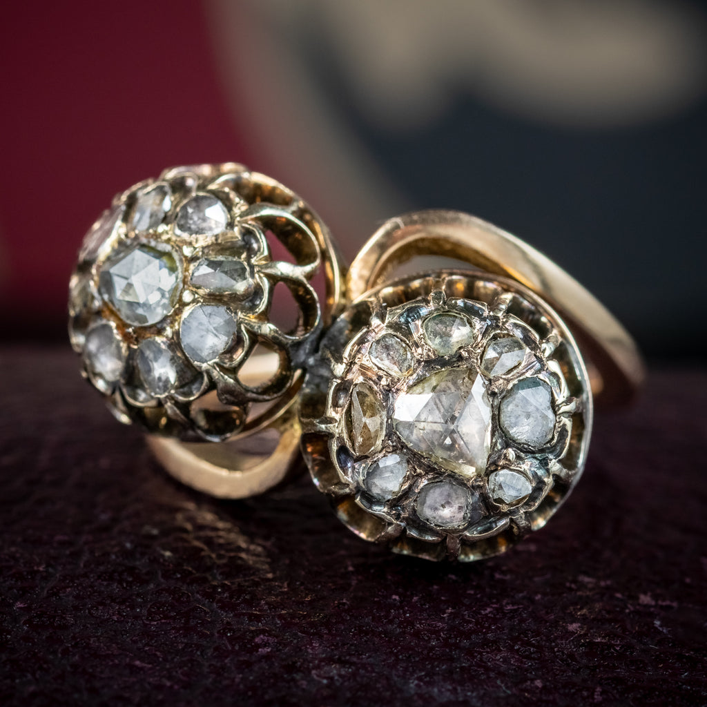 Antique Georgian Rose Cut Diamond Twist Ring 1ct Diamond 