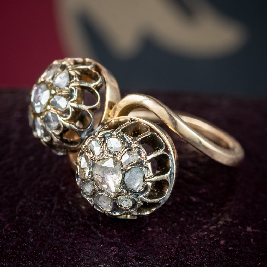 Antique Georgian Rose Cut Diamond Twist Ring 1ct Diamond 