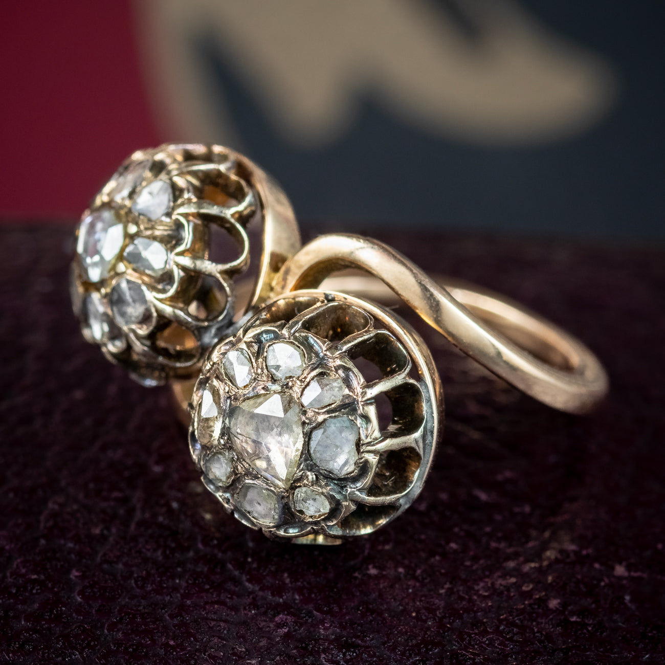 Antique Georgian Rose Cut Diamond Twist Ring 1ct Diamond 