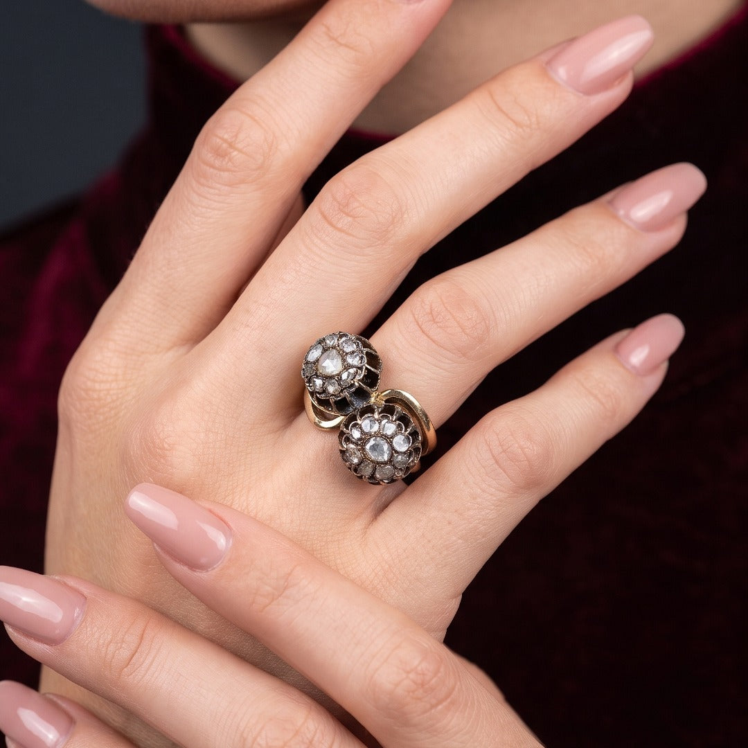Antique Georgian Conversion Diamond Cluster Ring 1ct Rose Cut Diamonds Secondary image