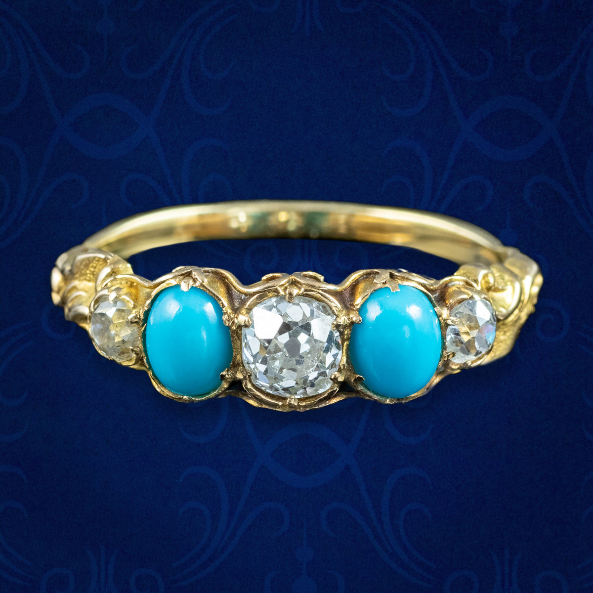 Antique Georgian Turquoise Diamond Five Stone Ring Main image