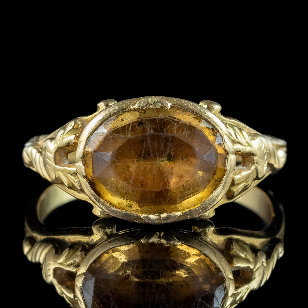 Antique Georgian Yellow Topaz Signet Ring 3ct Topaz 