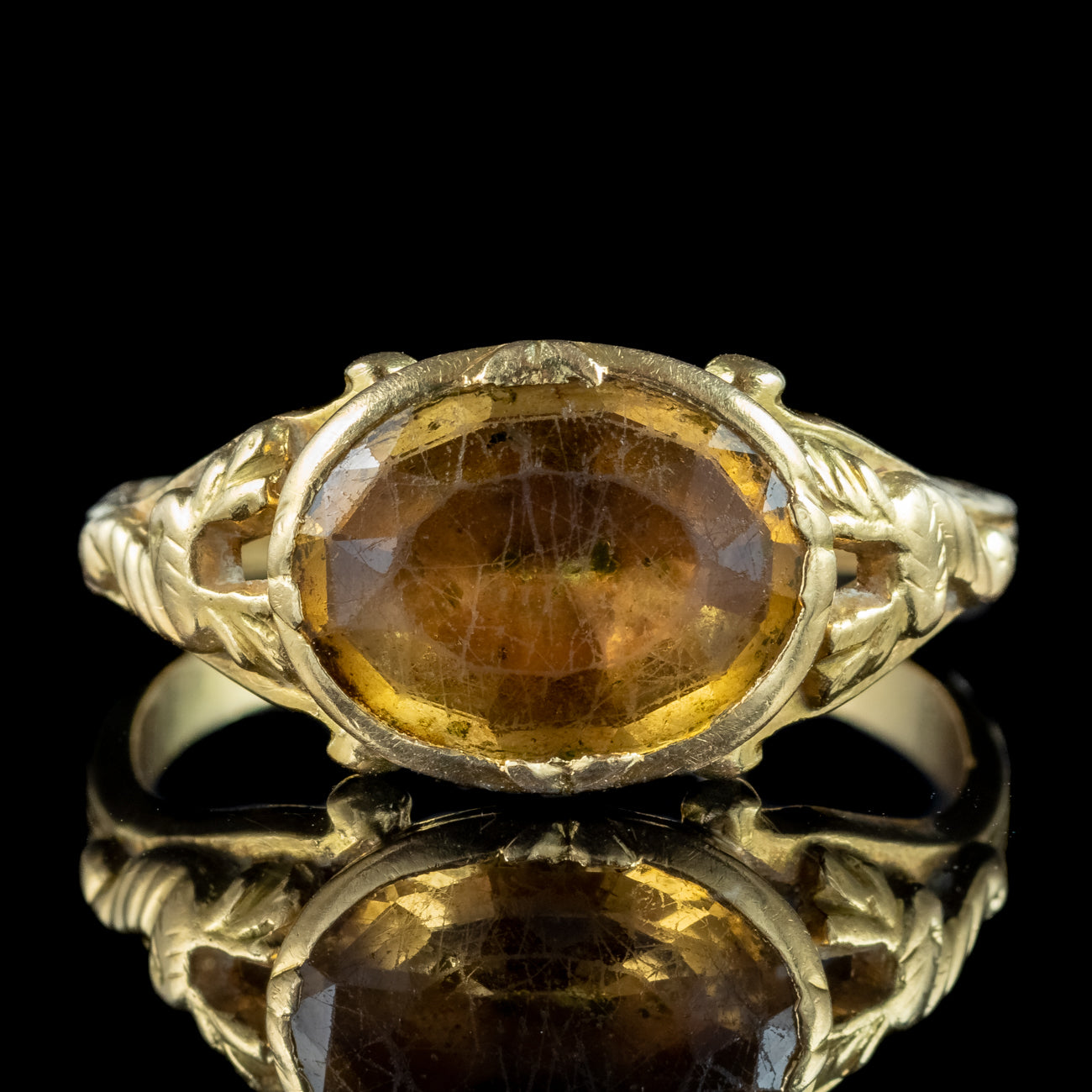 Antique Georgian Yellow Topaz Signet Ring 3ct Topaz 