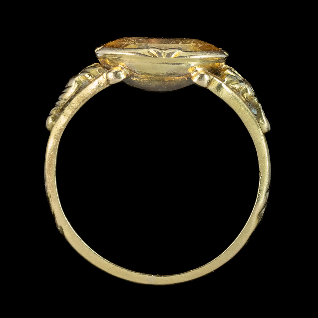 Antique Georgian Yellow Topaz Signet Ring 3ct Topaz 
