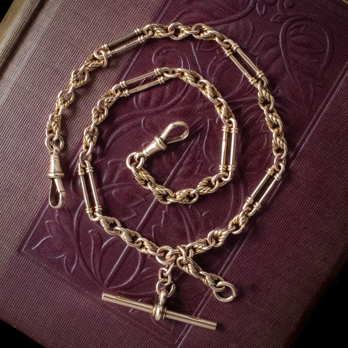Antique Victorian Albert Chain 9ct Gold With T-Bar