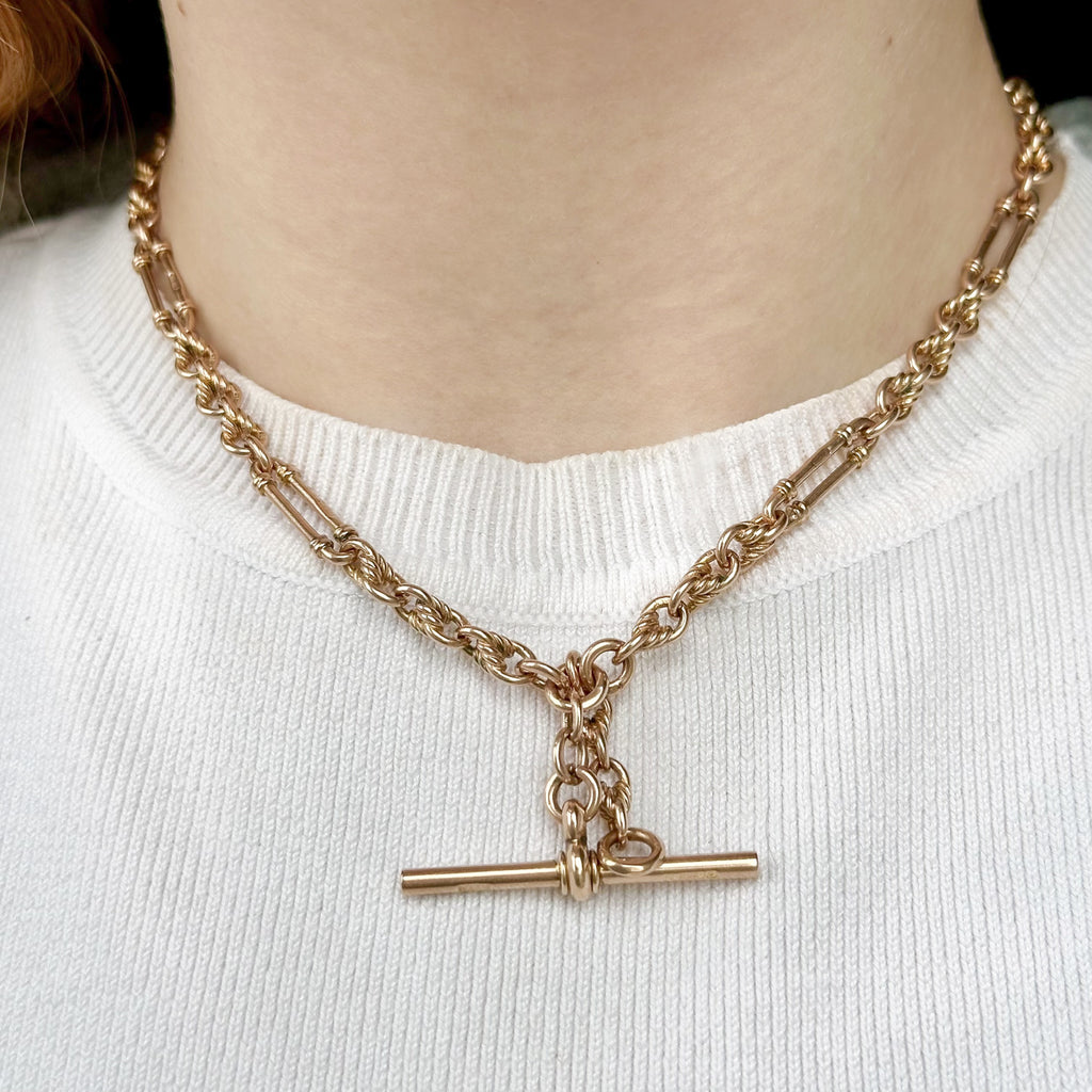 Antique Victorian Albert Chain 9ct Gold With T-Bar