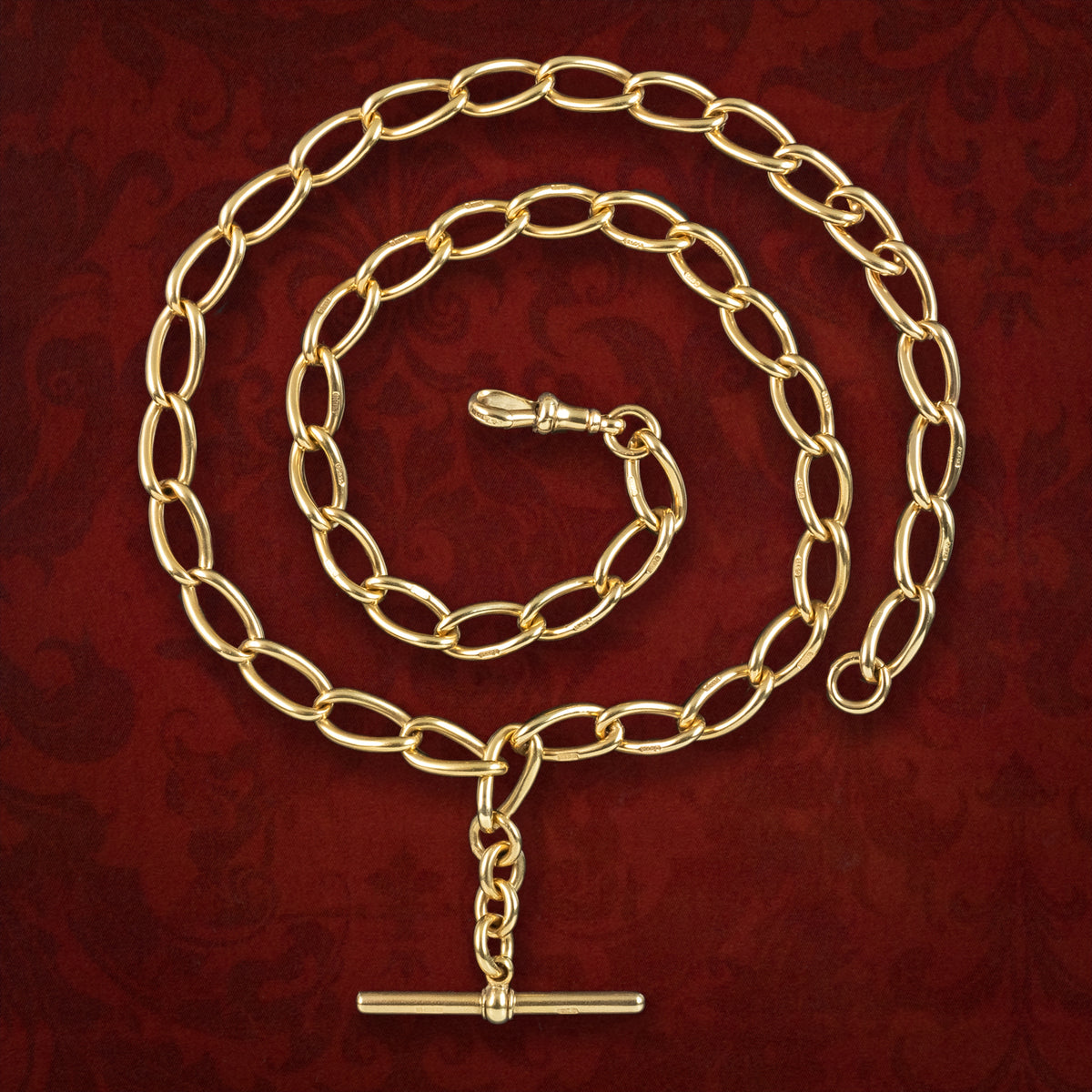 Antique Victorian Albert Chain Solid 9ct Gold With T Bar Main image