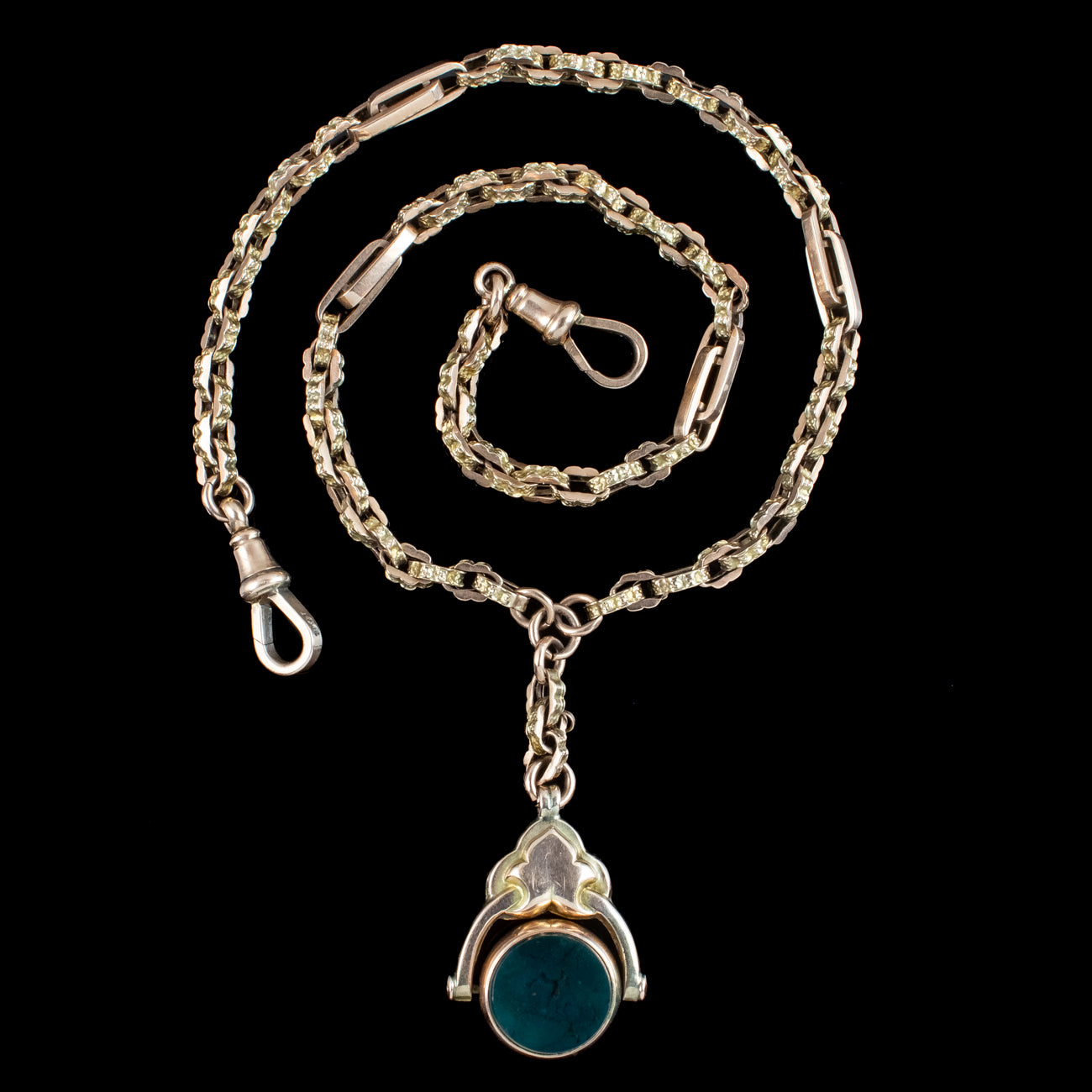 Antique Victorian Albert Chain With Rotating Agate Fob 9ct Gold Secondary image