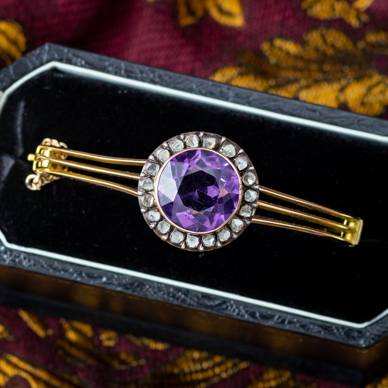 Antique Victorian Amethyst Diamond Bangle 15ct Gold Secondary image