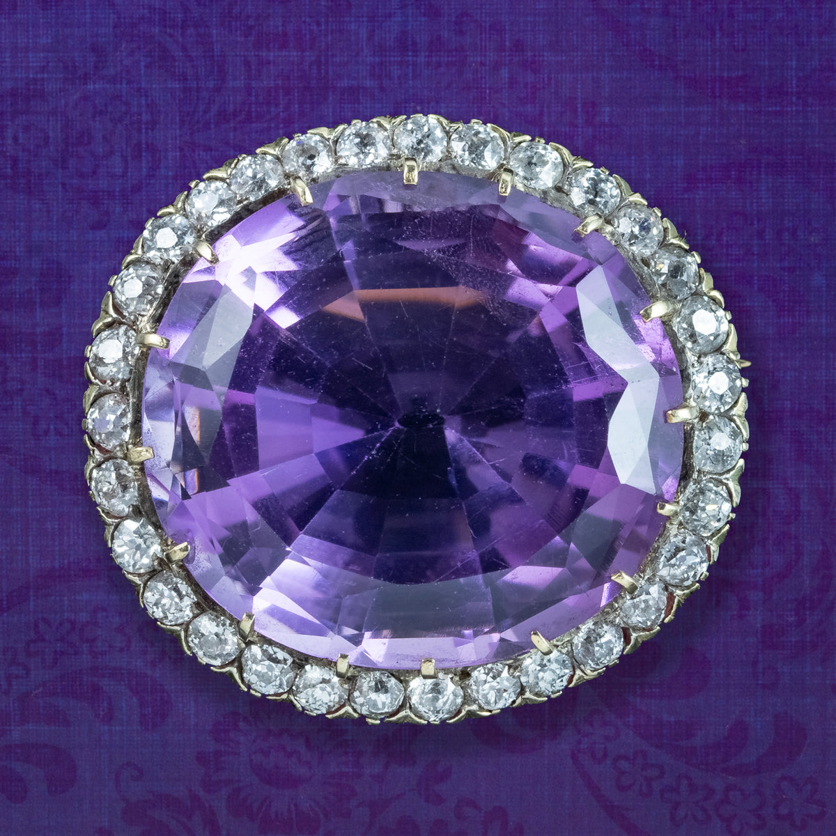 Antique Victorian Amethyst Diamond Brooch 15ct Gold 28ct Amethyst Main image