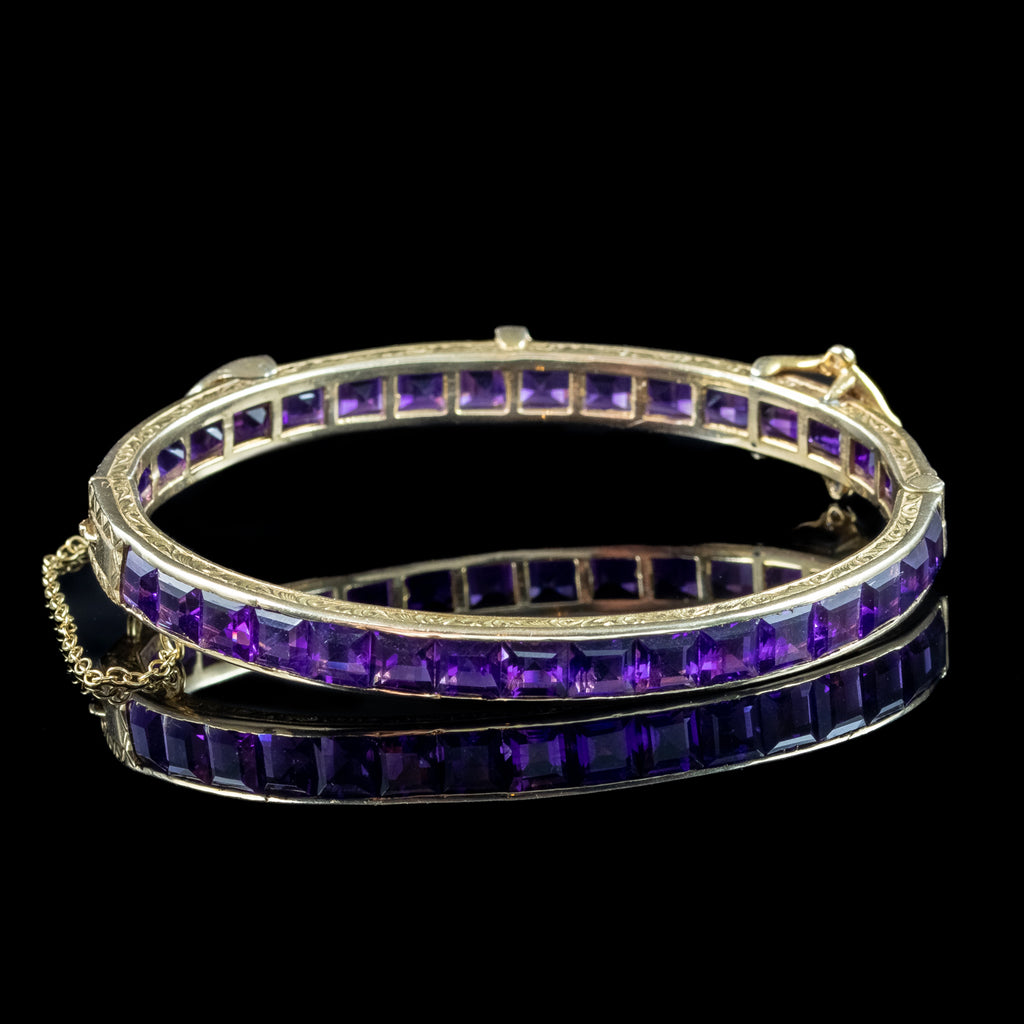 Antique Victorian Amethyst Diamond Eternity Buckle Bangle 15ct Gold