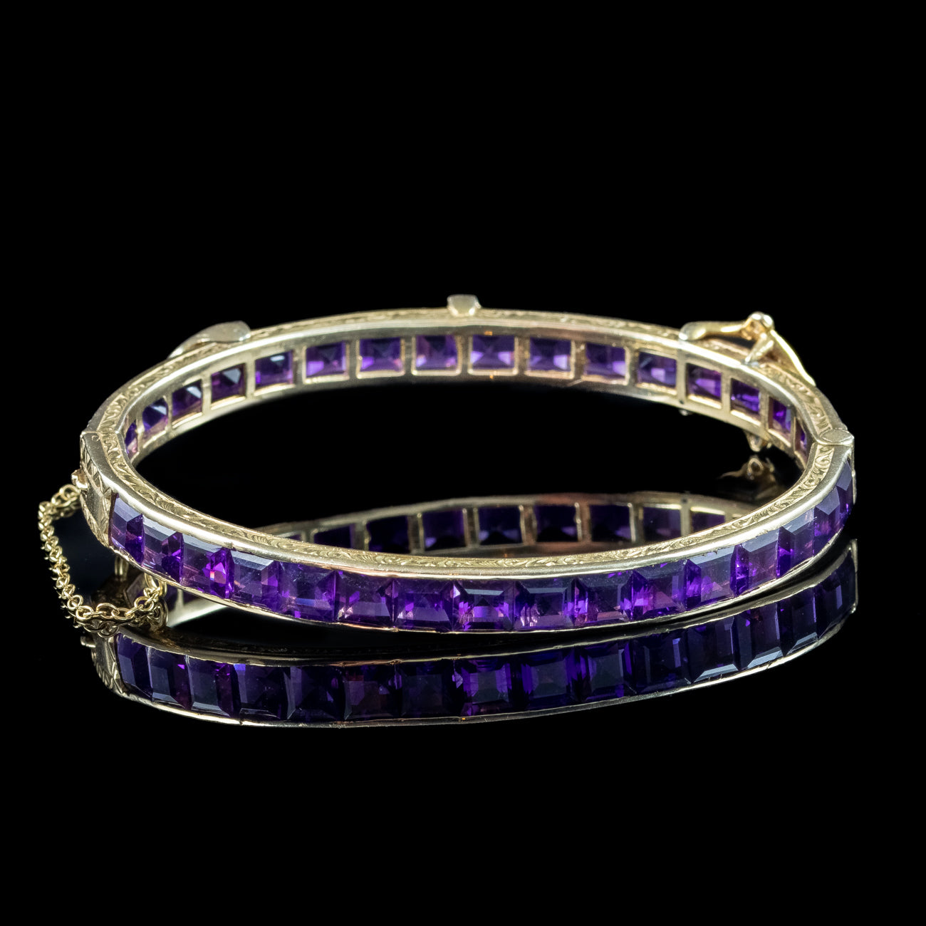 Antique Victorian Amethyst Diamond Eternity Buckle Bangle 15ct Gold